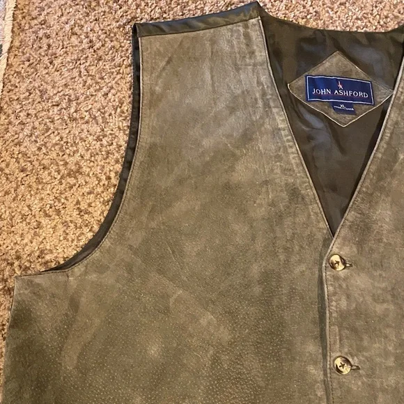 Vintage Size XL John Ashford Men's Charcoal Suede Vest - Picture 4 of 11